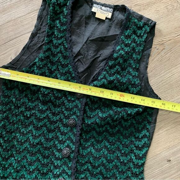 Vintage Wrapper Black Green Crochet Vest Tuxedo S Boho Daisy - Picture 6 of 8